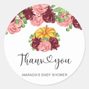 Burgundy pumpkin-baby shower, bedankt ronde sticker