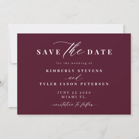 Burgundy QR code simple elegant wedding Save The Date (Voorkant)