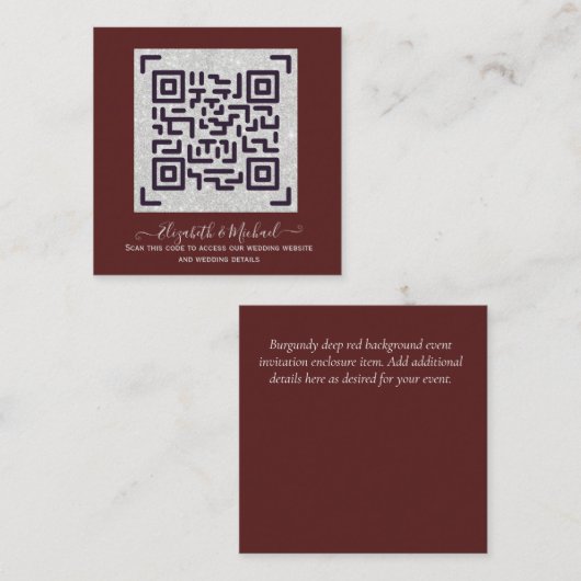BURGUNDY QR SCANNING CODE Weddenschap Website - De Informatiekaartje (Voorkant / Achterkant)