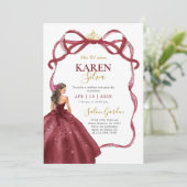 Burgundy Quinceanera Invitation Kaart (Staand voorkant)