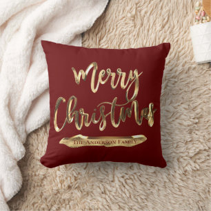 Burgundy Red Add Name of Text Merry Kerstmis Kussen