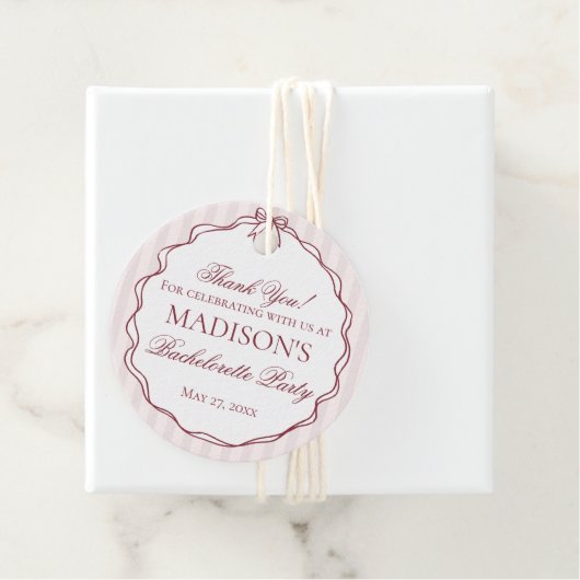 Burgundy Red and Black Bachelorette Party Bedankjes Labels (In situ)