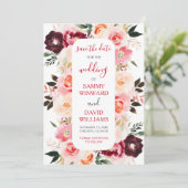 Burgundy Red and Blush Pink Floral Save The Date (Staand voorkant)