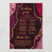 Burgundy Red and Gold Agate Wedding Program Programma (Achterkant)
