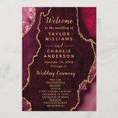 Burgundy Red and Gold Agate Wedding Program Programma (Voorkant)