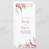 Burgundy Red and Gold Elegant Wedding Programmes (Devant / Derrière)