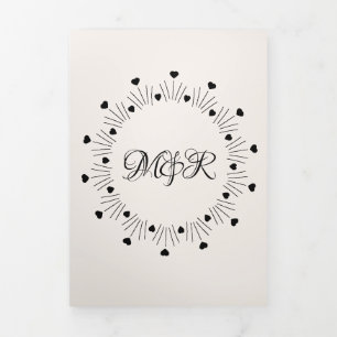 Burgundy Red Beige Hearts & Arrow Wedding Invite Drieluik Wenskaart