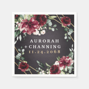Burgundy Red Black en Gold Floral Elegant Wedding Servet