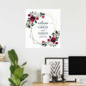 Burgundy Red Bloom Gold Lijst Weddenschap Welkomst Poster (Thuiskantoor)
