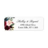 Burgundy Red Blush Blue Waterverf Floral Etiket (Voorkant)