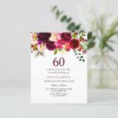 Burgundy Red Blush Budget 60th Birthday Invitation (Staand voorkant)