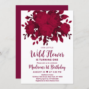 Burgundy Red Blush Fleur sauvage Invitation d'anni