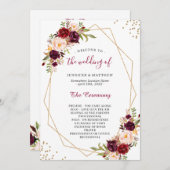 Burgundy Red Blush Floral Gold Geometric Weddensch Programma (Voorkant / Achterkant)