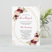 Burgundy Red Blush Floral Gold Geometric Weddensch Programma (Staand voorkant)