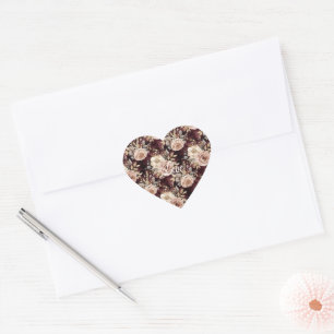 Burgundy Red Blush Floral Hart Sticker