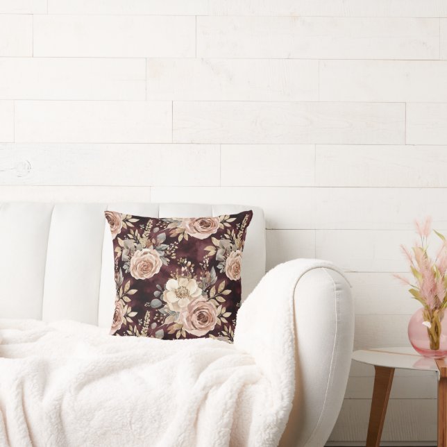 Burgundy Red Blush Floral Kussen (Bank)
