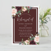 Burgundy Red & Blush Floral repesal Dinner Kaart (Staand voorkant)