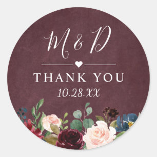Burgundy Red Blush Floral Weddenschap Bedankt Ronde Sticker