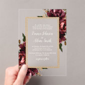 Burgundy Red Blush Gold Geometric Greenery Wedding Acryl Uitnodigingen (Insitu (Draagbaar))