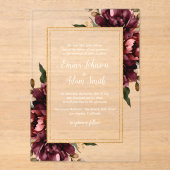 Burgundy Red Blush Gold Geometric Greenery Wedding Acryl Uitnodigingen (Voorkant)