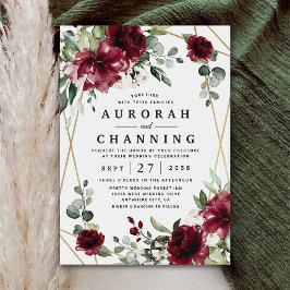 Burgundy Red Blush Gold Geometric Greenery Wedding Kaart