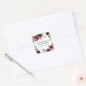 Burgundy Red Blush Gold Geometric Greenery Wedding Vierkante Sticker (Envelop)