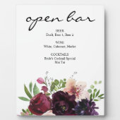 Burgundy Red & Blush Pink Floral Bar Sign Easel Fotoplaat (Voorkant)