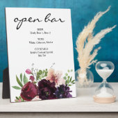 Burgundy Red & Blush Pink Floral Bar Sign Easel Fotoplaat (Zijkant)
