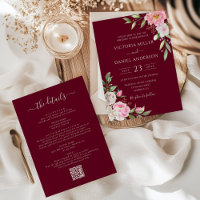 Burgundy Red Blush Pink Floral Elegant Wedding
