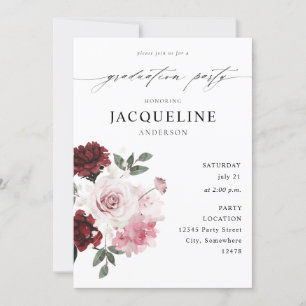 Burgundy Red & Blush Pink Floral Gradual Party Kaart