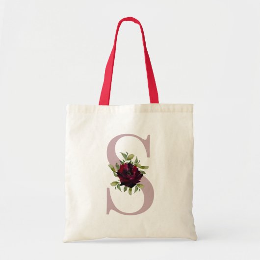 Burgundy Red Blush Pink Monogram Letter Weddenscha Tote Bag (Voorkant)