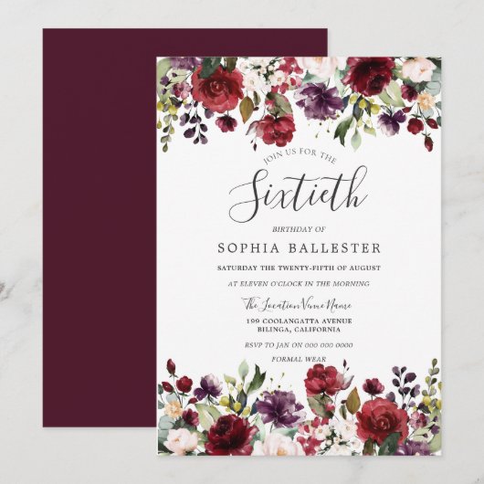 Burgundy Red Boho 60e zestigste verjaardag Kaart (Voorkant / Achterkant)