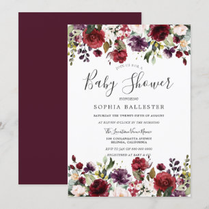 Burgundy Red Botanical Baby shower Kaart