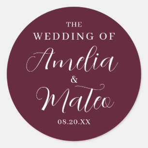 Burgundy Red Calligraphy Wedding Envelope Seal Ronde Sticker