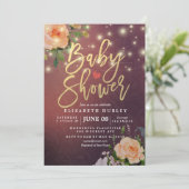 Burgundy Red Chic Floral String Lights Baby shower Kaart (Staand voorkant)