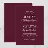 Burgundy Red Classic Script Wedding Invitation  (Devant / Derrière)