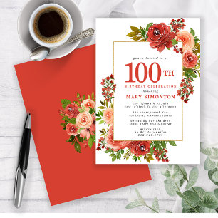 Burgundy Red Coral Pink Rose 100th Birthday Kaart