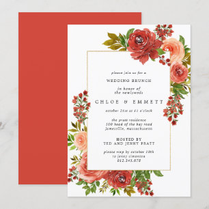 Burgundy Red Coral Pink Rose Post-Wedding Brunch Kaart
