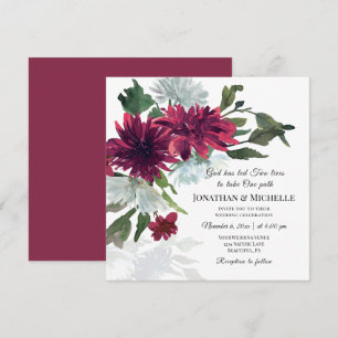 Burgundy Red Dusty Blue Floral Christelijk bruilof Kaart