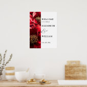Burgundy Red Elegant Floral Mariage Affiche de bie (Cuisine)