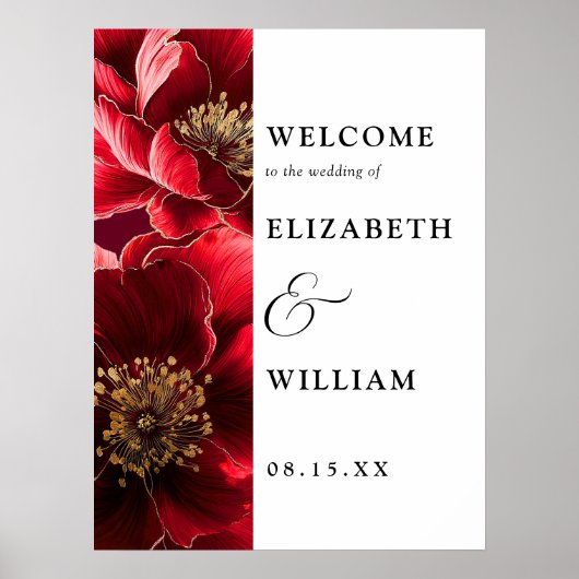 Burgundy Red Elegant Floral Mariage Affiche de bie (Devant)
