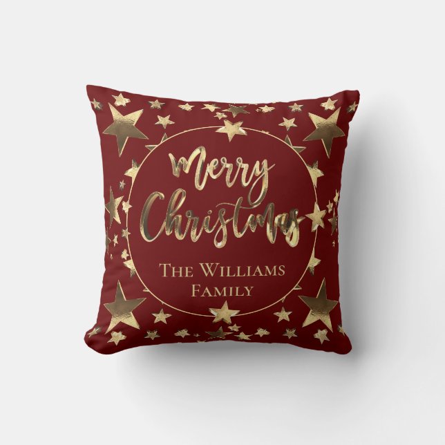 Burgundy Red Elegant Gold Script Merry kerst Kussen (Voorkant)