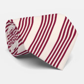 Burgundy Red en beige vijf strips Stropdas (Opgerold)