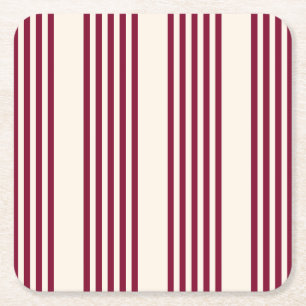 Burgundy Red en beige vijf strips Vierkante Kartonnen Onderzetter