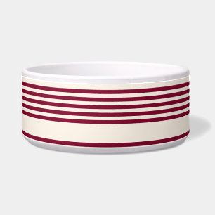 Burgundy Red en beige vijf strips Voerbakje