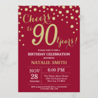 Burgundy Red en Gold 90th Birthday Diamond