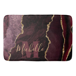 Burgundy Red en Gold Faux Glitter Marble Agate Badmat
