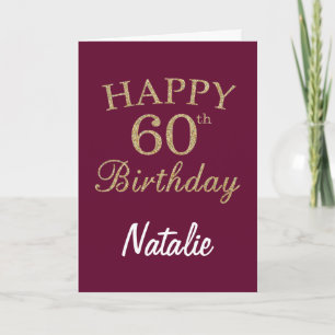Burgundy Red en Gold Glitter 60th Birthday Card Kaart