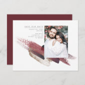 Burgundy Red en Gold Modern Save the Date Photo (Voorkant / Achterkant)
