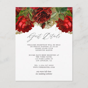 Burgundy Red en Gold Rozen Guest - Gegevens Informatiekaartje